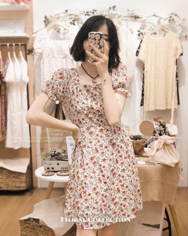 Váy hoa nhí cổ vuông xinh xắn