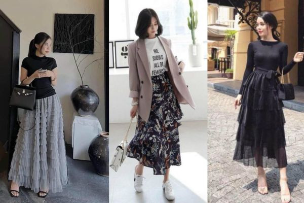 Váy xòe kết hợp giày thể thao