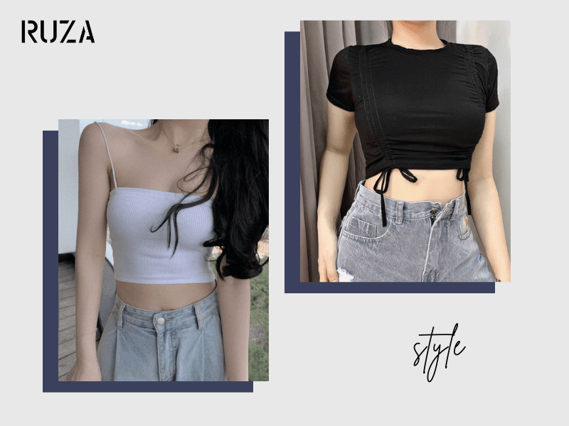 Áo Croptop cổ vuông - tay ngắn