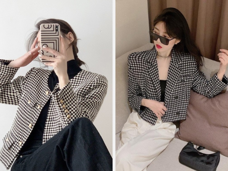 Áo dài houndstooth - Bộ vest họa tiết houndstooth