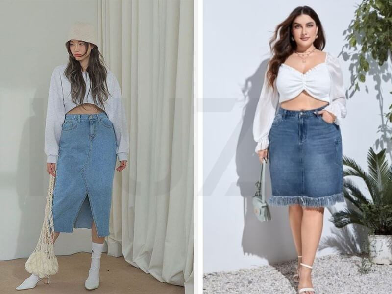 Chân váy jeans và áo croptop