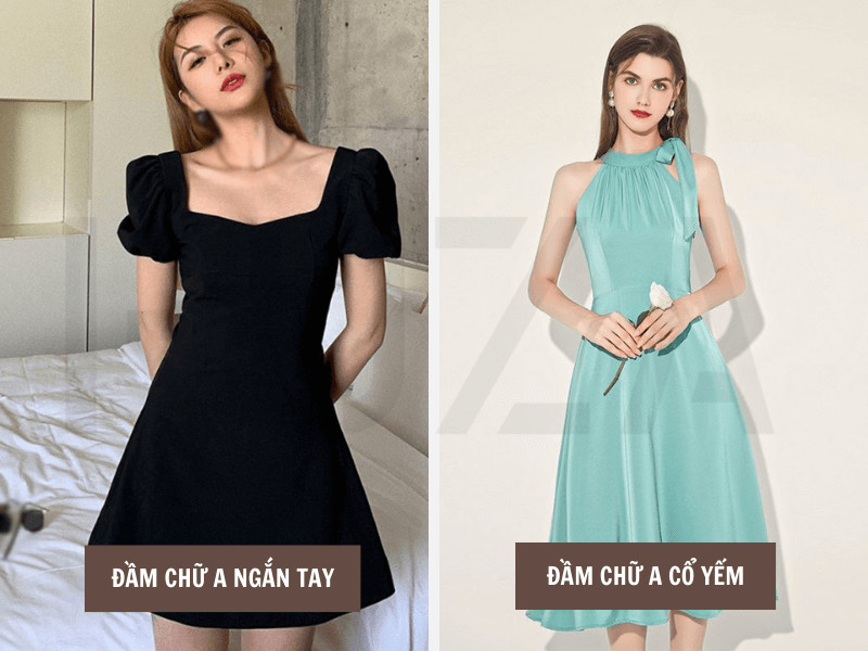 Đầm chữ A ngắn tay - Đầm chữ A cổ yếm