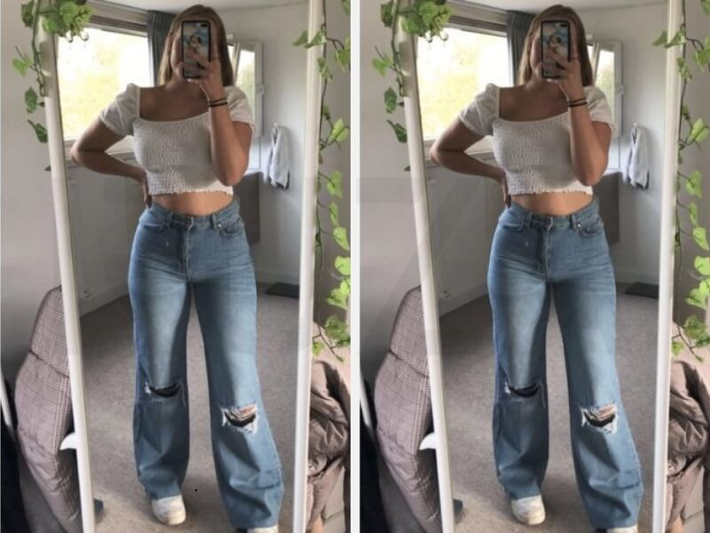Kết hợp quần jeans ống rộng và áo croptop