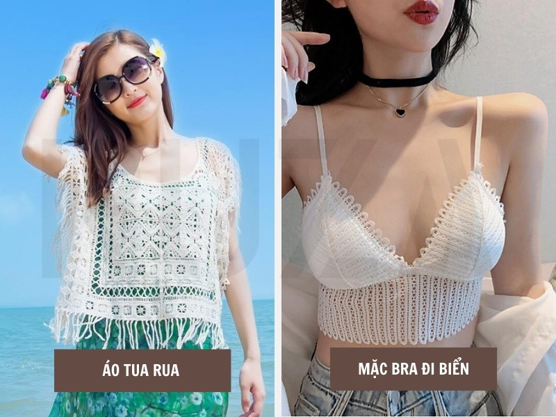 Mặc áo tua rua và áo bra đi biển