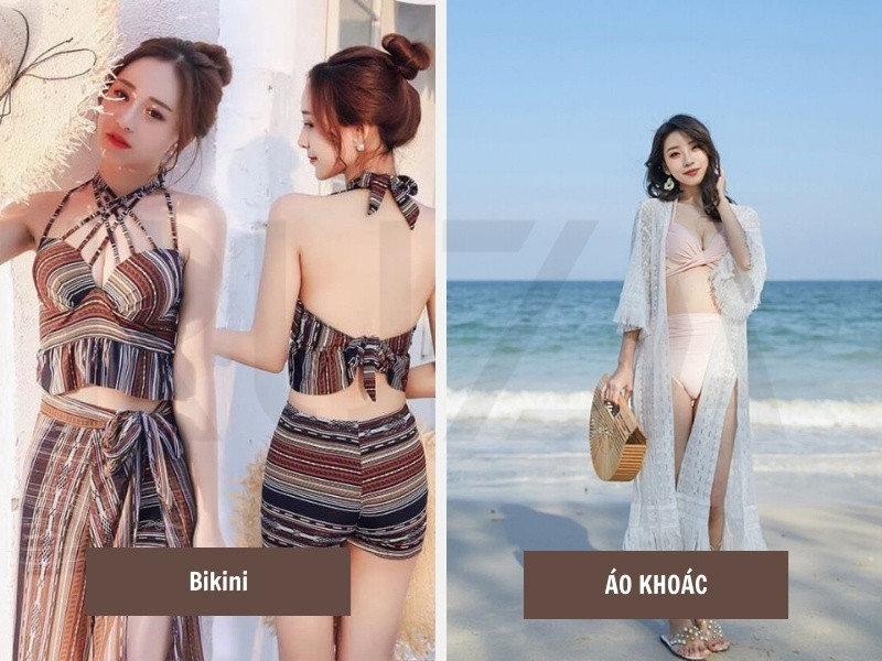 Mặc bikini và áo khoác đi biển