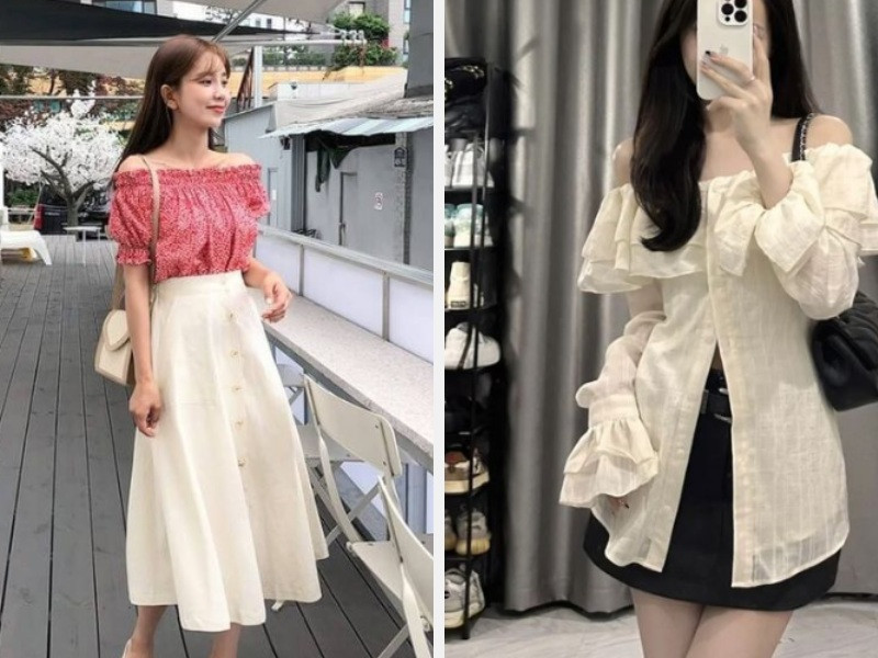 Mặc với áo trễ vai - áo voan