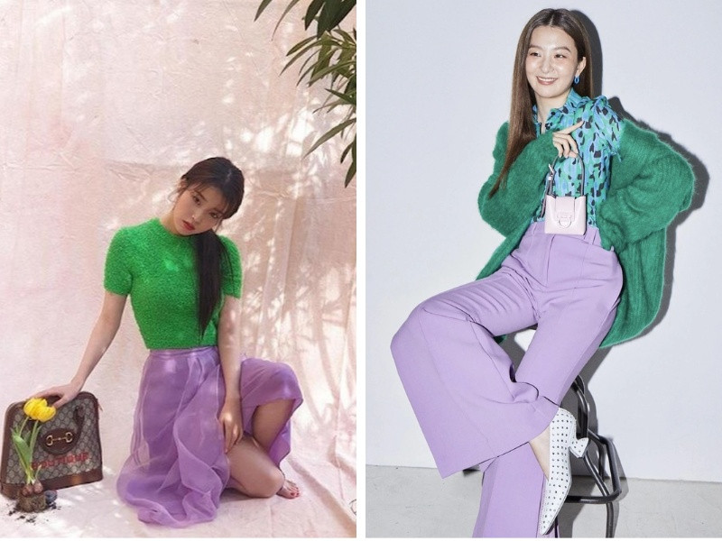 Màu xanh lá phối với màu tím pastel