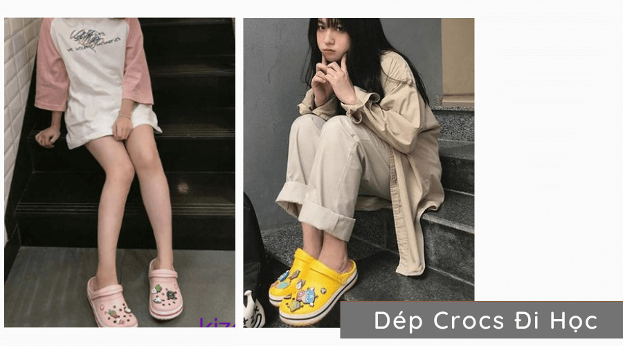 Mix đồ với dép Crocs nữ đi học