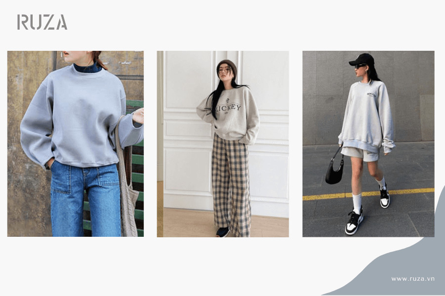 Phối áo hoodie không mũ nữ: Quần jeans