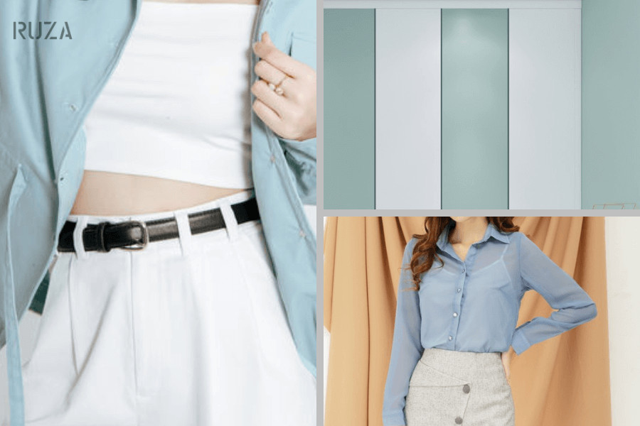 Phối màu xanh pastel với màu xám
