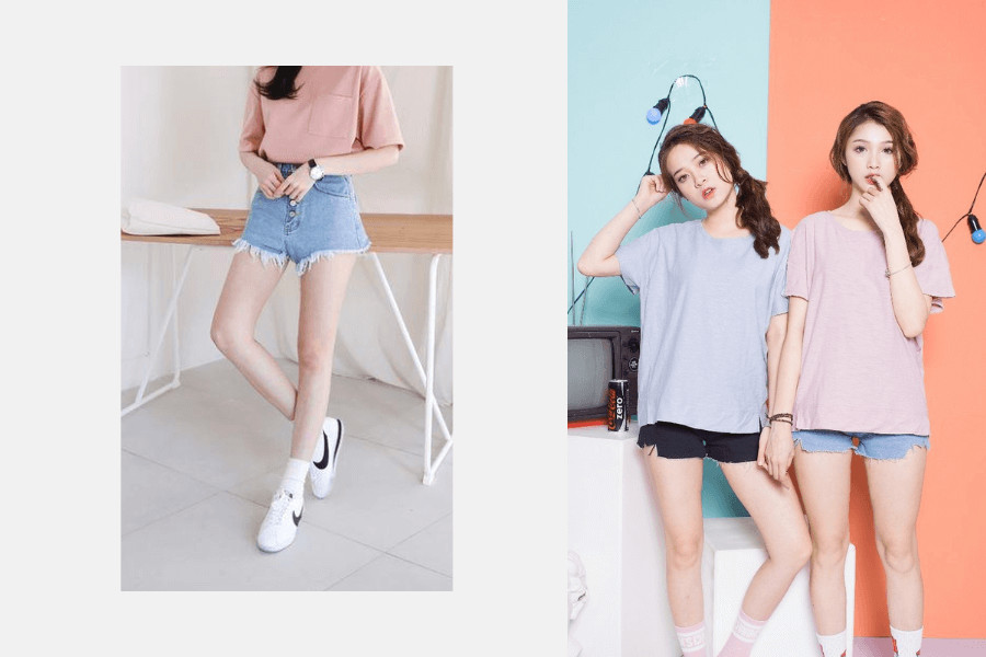 Phối quần short với áo thun trơn
