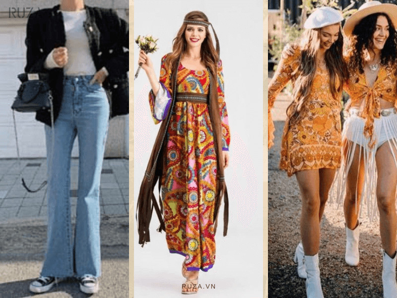 Quần Jeans ống Loe - Họa tiết in hoa đậm - Phong cách tua rua