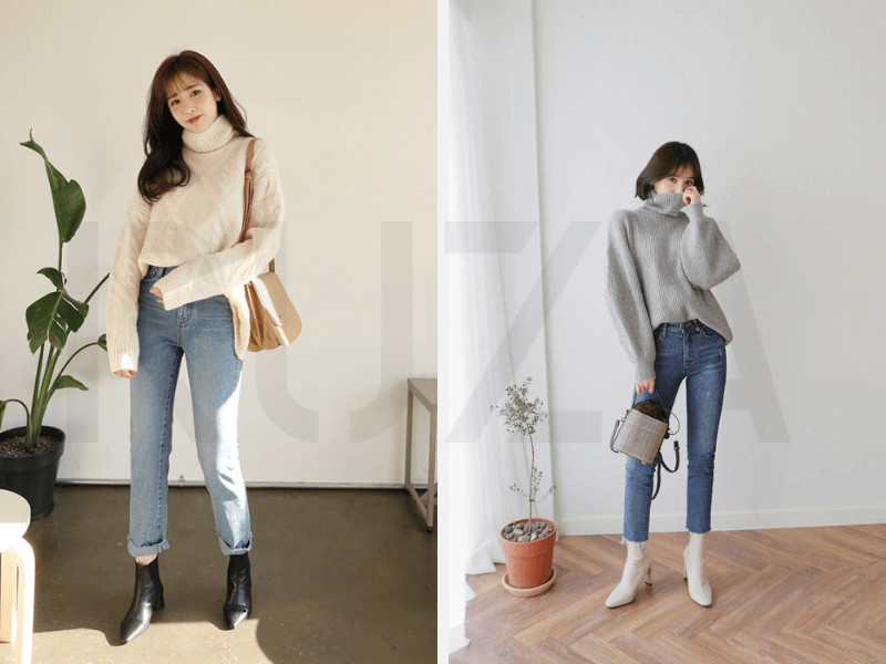 Quần jeans và áo len