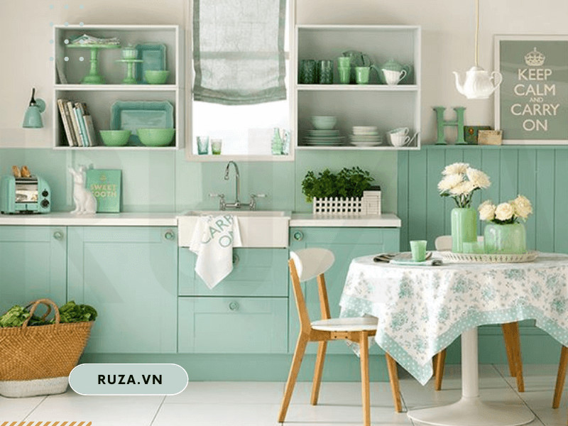 Sử dụng màu xanh cỏ mượt để tạo nên không gian