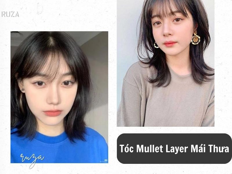 Tóc mullet layer kết hợp mái thưa