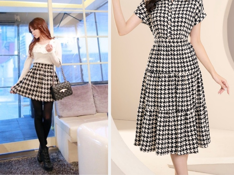 Váy xòe với họa tiết houndstooth