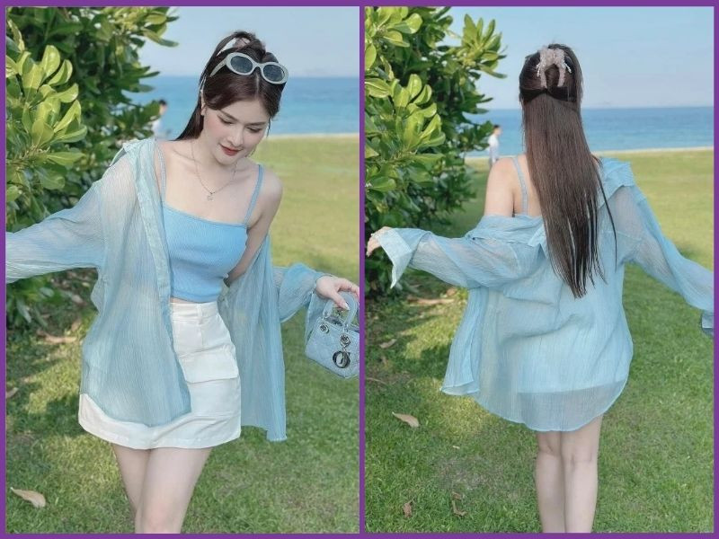 Cách phối áo sơ mi đi biển nữ hot trend đỉnh cao nàng nên biết