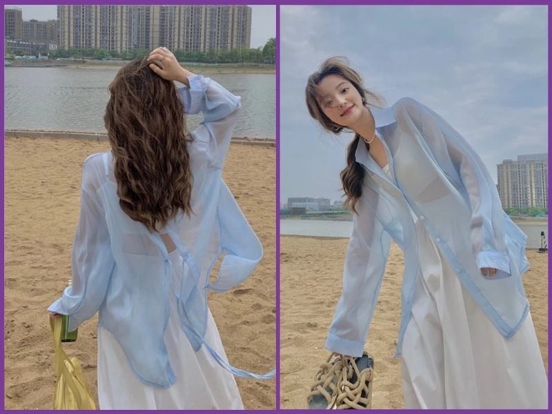 Cách phối áo sơ mi đi biển nữ hot trend đỉnh cao nàng nên biết