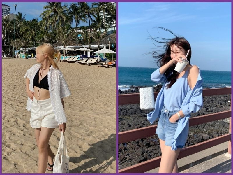Cách phối áo sơ mi đi biển nữ hot trend đỉnh cao nàng nên biết